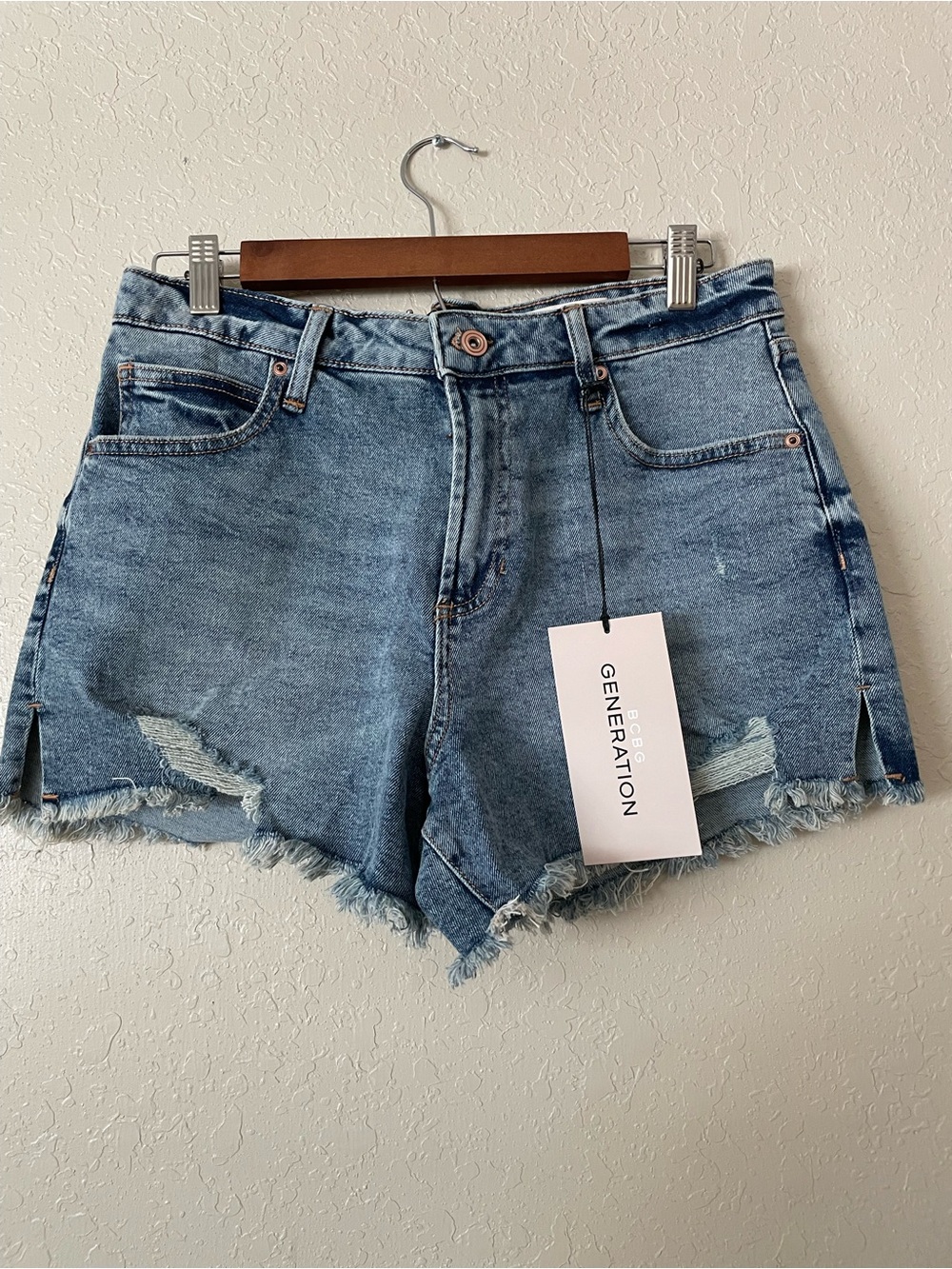 BCBG Light Blue Distressed Denim Shorts